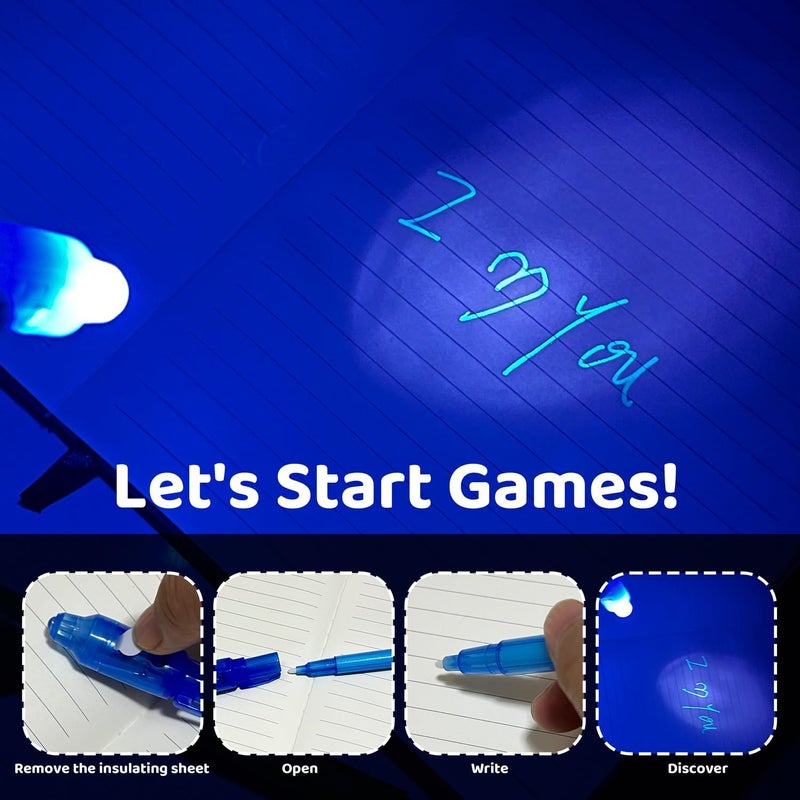 TIDALJAM 32 Pack Invisible Ink Pens with UV Light, 8 Colors Glow ， Secret Message Writing Detective Party Favors, Birthday Christmas Halloween Goodie Bag Stuffers Classroom Prizes School Supplies - Image 5